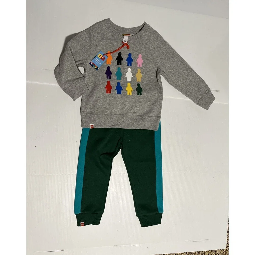 LEGO Sweatshirt Pants Kids Logo Grey Green 3T NWT